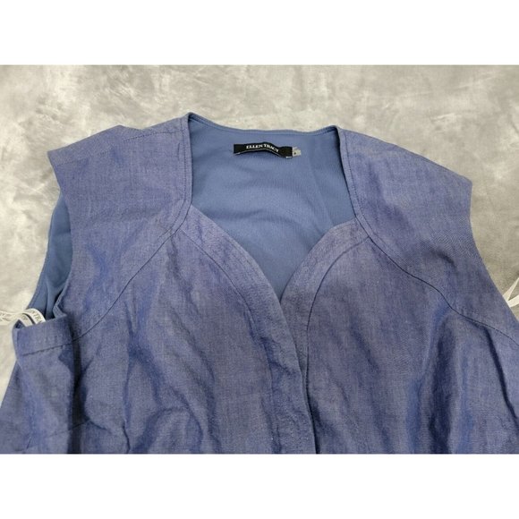 Ellen Tracy chambray, lined, pockets, Sleeveless, Button Up, Belted Dress sz 8 - Picture 3 of 8